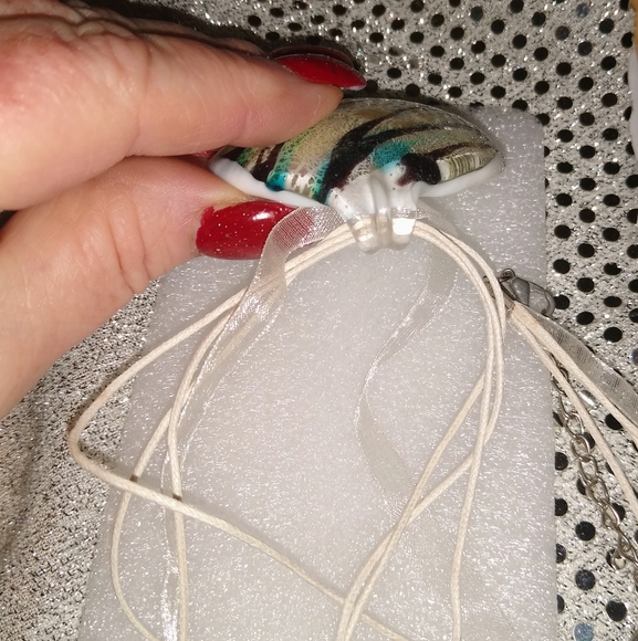 Murano Glass Black & Turquoise Pendant - Picture 5 of 9